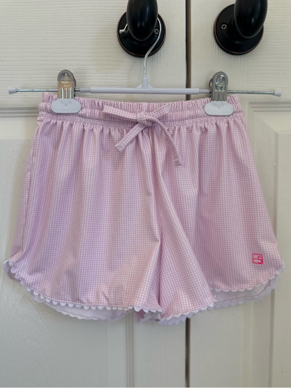 SET Athletics Girls pink gingham ric rac Athleisure shorts size 11/12